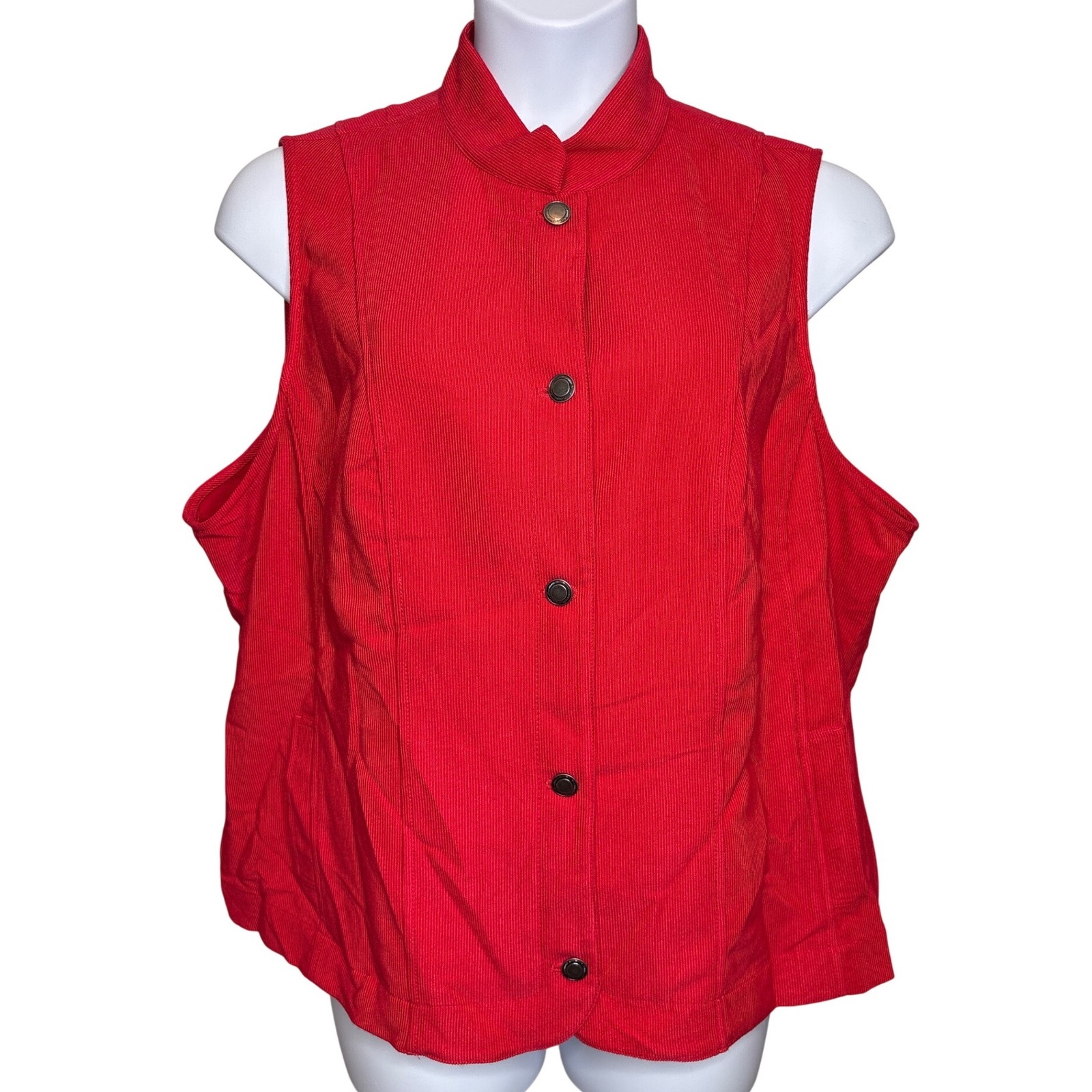 Cj Banks Womens Red Corduroy Vest Size 2x Layering Outdoorsy Rustic All Seasons